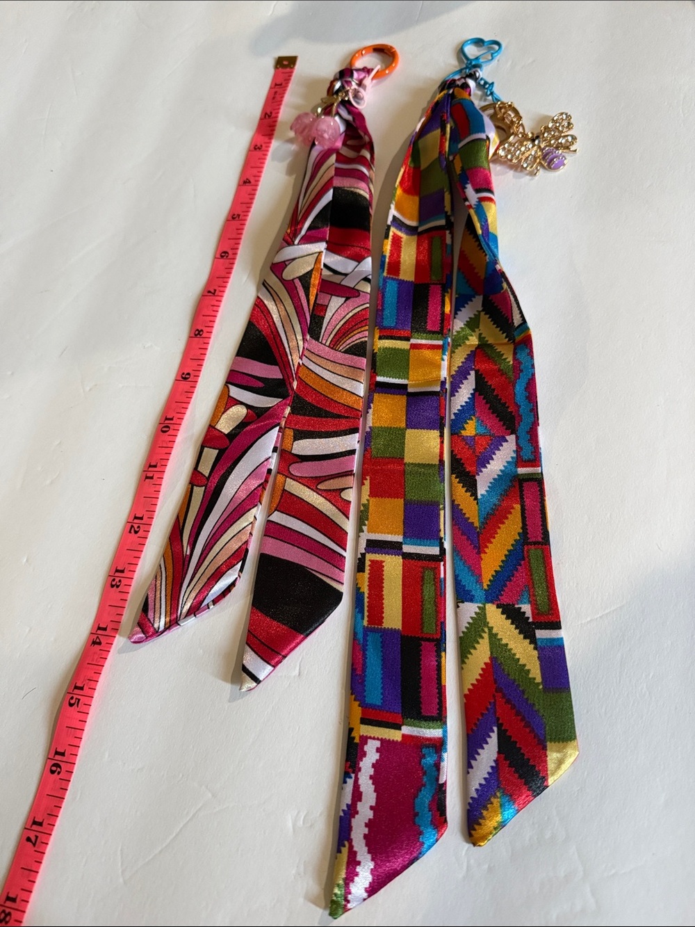 Multicolor Patterned Ribbon Scarf Keychain - Vibrant Pink & Multicolor